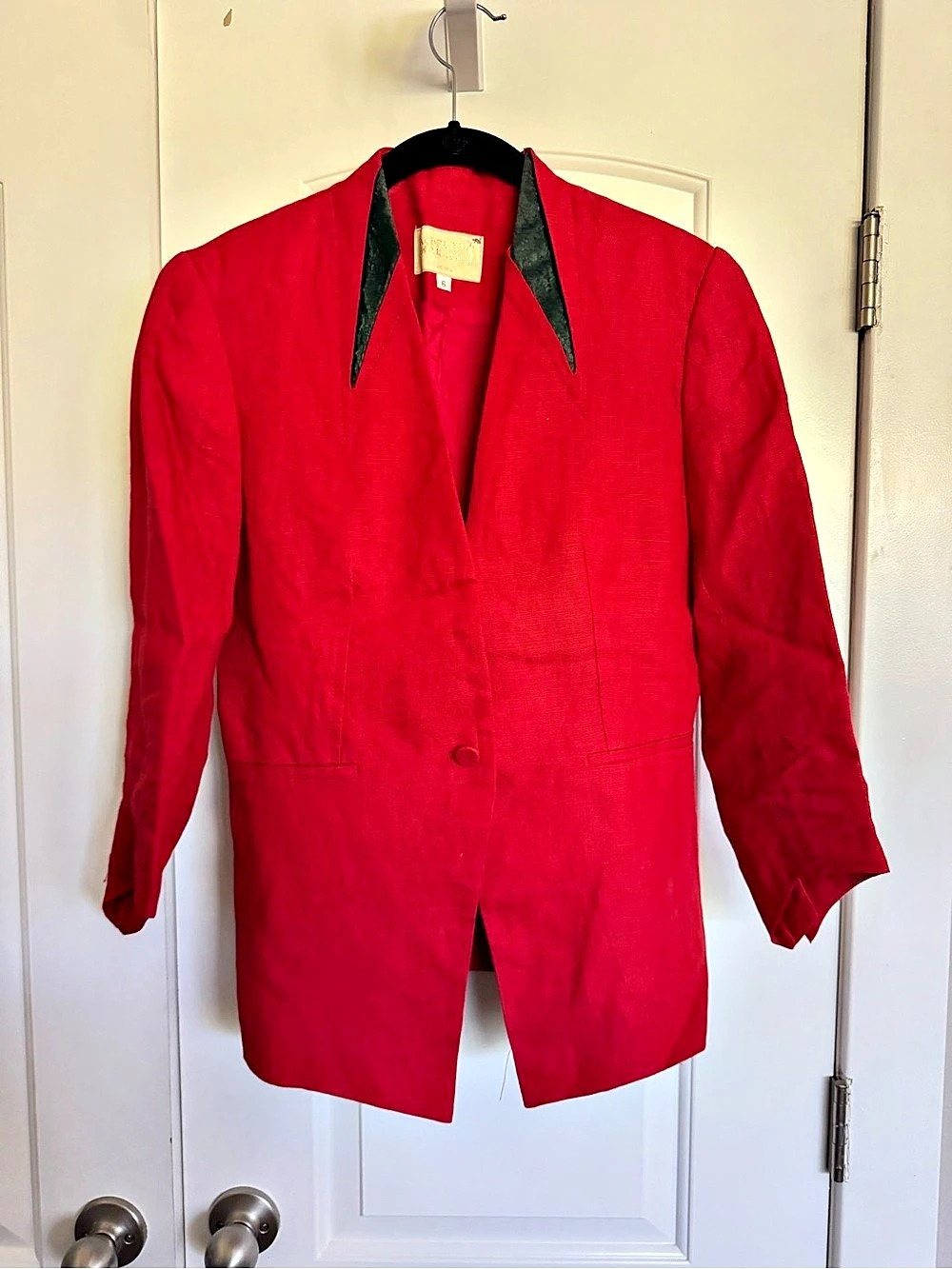 Vintage 80s Alberto Makali Red Linen Blend Blazer Size 6